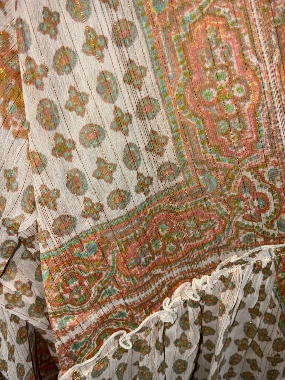 Rose & Olive Paisley V-Neck Blouse in Cream, Olive & Terracotta - Picture 4 of 9